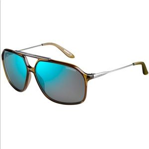 CARRERA Sunglasses 81/S 04OH Mud 63 Khaki with Oversized Aqua Blue Mirror